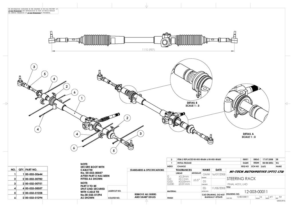 SPF Steering Rack Drawing