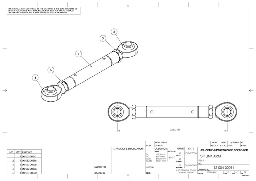 SPF Top Link Arm Drawing